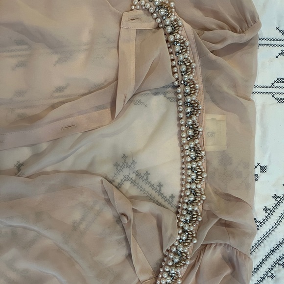 Beautiful sheer Urban Outfitters valentine light pink pearl beaded collar blouse - Picture 3 of 6